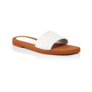 STUART WEITZMAN Womens Beige Wova Square Toe Slip On Leather Slide Sandals 5.5
